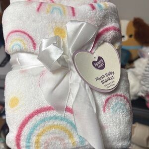 Parent's Choice Plush Baby Blanket - White with Rainbow Print